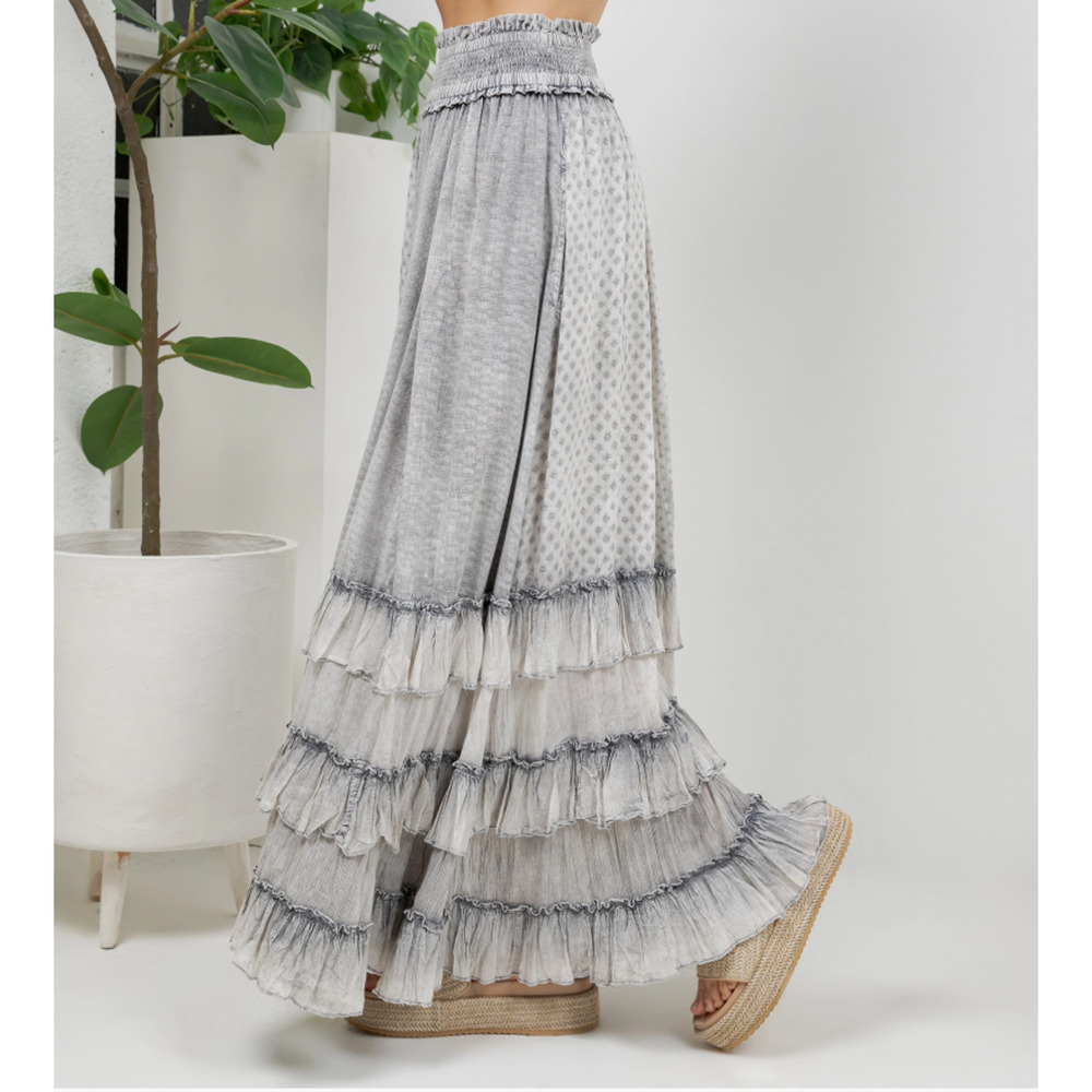Young Threads Grey Rustic Romance Tiered Ruffle Maxi Skirt XL - Western Boho